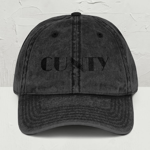 Cunty Embroidered Hat Monochromatic, Serving Cunt, Cunty Embroidery, Y2K, Rave Hat, Rude Gifts, Gay Gifts, LGBTQ Humor, Black on Black