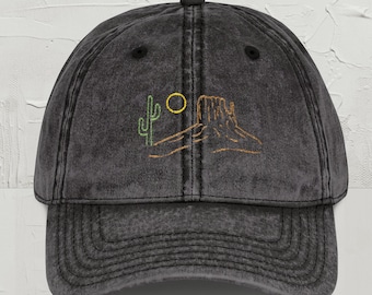 Embroidered Desert Hat, Tiny Cactus Embroidery, National Park Hat, Sunset Chaser, Sonoran Desert Sunset Cactus, Desert Landscape Patch