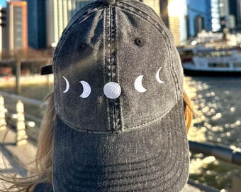 Embroidered Moon Phase Hat, Celestial Embroidery Designs, Moon Dad Cap, Full Moon Hat, Constellation Unisex Hat, Astrology Gift, Zodiac Gift