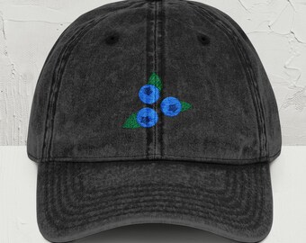 Embroidered Blueberry Hat, Retro Dad Hat, Summer Vintage Cap, Embroidered Fruit Hat, Gift for Her, Fruity Cap, Best Friend Birthday Gift