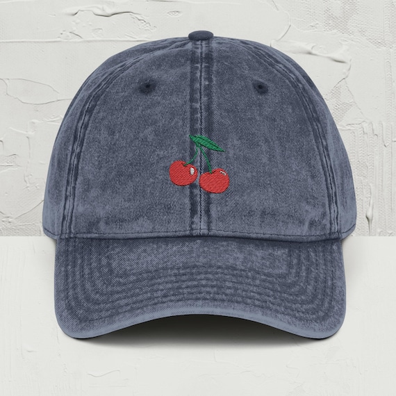 Cherry Embroidered Hat, Retro Dad Hat, Cherry Red Vintage Cap,  Embroidered Fruit Hat, Gift for Her, Cherry Vibe, Best Friend Gift, Fruity