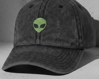 Embroidered Alien Hat, UFOs Are Real, Green Alien Head Hat, Space Themed Cap, Quirky Embroidered Hat, Cosmic Fashion,