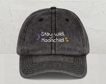 Stay Wild Moonchild Hat, Embroidered Crescent Moon Design, Boho Hat, Celestial Embroidery Designs, Moon Dad Cap, Stay Wild Embroidery