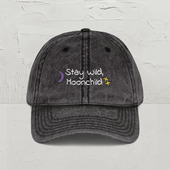 Stay Wild Moonchild Hat, Embroidered Crescent Moon Design, Boho Hat, Celestial Embroidery Designs, Moon Dad Cap, Stay Wild Embroidery