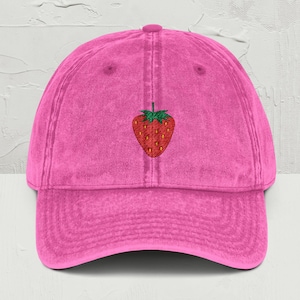 Strawberry Embroidered Hat, Fruit Hat, Summer Embroidery, Gift for Her, Fruity Cap, Best Friend Gift, Pink Strawberry Hat, Baseball Dad Hat
