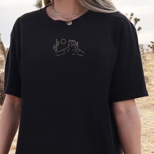 Embroidered Desert Landscape Shirt, Tiny Cactus Embroidery, National Park Shirt, Sonoran Desert Sunset Cactus, Desert Landscape Patch