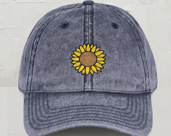 Sunflower Embroidery Hat, Vintage Flowers Hat,  Flower Embroidered Hat, Embroidered Baseball Hat Floral, Flower Baseball Cap, Sunflower Cap