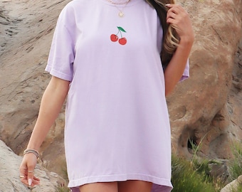 Cherry Embroidered Shirt, Retro Shirt, Cherry Red Tshirt,  Embroidered Fruit Shirt, Gift for Her, Cherry Vibe, Best Friend Gift, Fruity Tee