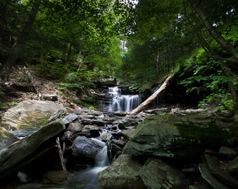 Landscape Photography - Waterfall in the woods - rocks stream nature spring green 8x12