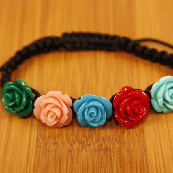 Multiple Color Rose Floral Shamballa Bracelet