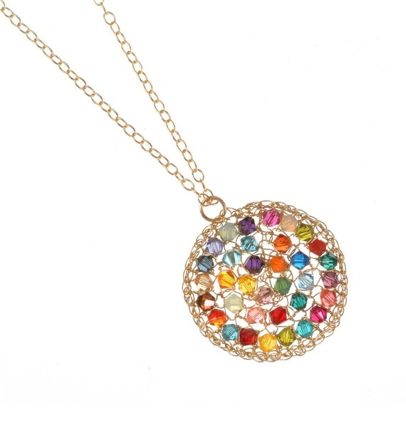 Rainbow Crystal Crochet Necklace