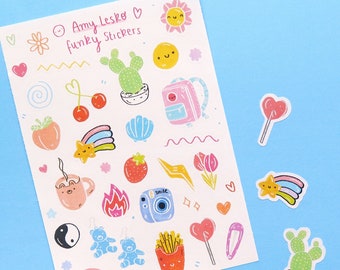 Funky / Sticker Sheet / Planner Stickers - Cute Stickers - Bullet Journal - Aesthetic Stickers - 90s Stickers - Egirl - Kawaii Stickers