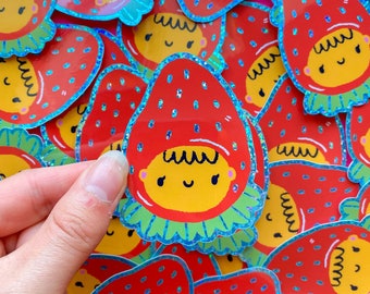 Strawberry Boy Vinyl Sticker / Sticker / Stickers - Cute Sticker - Laptop Sticker - Vinyl Stickers - Waterproof Stickers - Bumper Stickers