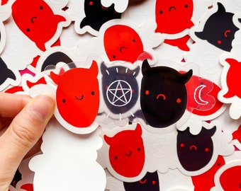 Happy Sad Devil Vinyl Sticker / Sticker / Stickers - Cute Sticker - Laptop Sticker - Vinyl Stickers - Waterproof Stickers - Bumper Stickers