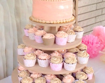 Cupcake Stand Round 4 Tier with Threaded Rod MDF Wood DIY Project Cupcake Tower Birthday Stand Wedding Stand Display Stand