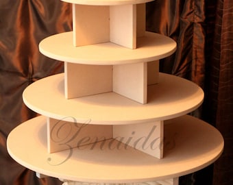 Cupcake Stand 4 Tier Round 65 Cupcakes Threaded Rod and Freestanding Style MDF Wood Cupcake Tower Display Wedding Stand DIY Project