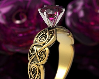 Gold & Ruby Irish Engagement Ring, Gold Irish Wedding Ring, Ruby Irish Engagement Ring, Celtic Ruby White Gold Engagement Ring, 1651