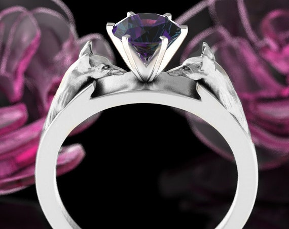 Alexandrite Fox Engagement Ring, 1 Carat Alexandrite Engagement Ring, Womens Fox Wedding Ring, Fox Engagement, Fox Solitaire Ring, 1802