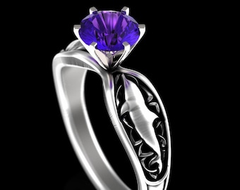 Silver Amethyst Dolphin Engagement Ring, Sterling Celtic Dolphin Wedding Ring, Sea Theme Wedding Ring, Ocean Ring, Irish Engagement, 3064