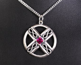 Celtic Necklace, Ruby Necklace, Sterling Silver Celtic Necklace, Ruby Pendant, Ruby Celtic Jewelry, Silver Celtic Necklace, Sterling Cross