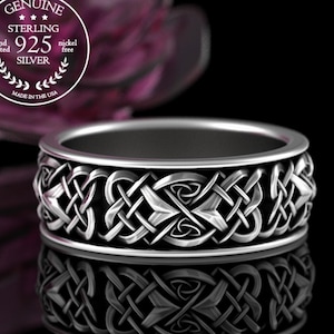 Sterling Silver Celtic Wedding Band, Mens Celtic Wedding Ring, Celtic Infinity Knot Wedding Ring, Infinity Heart Wedding Band, 4012