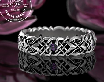 Womens Celtic Alexandrite Ring, Sterling Alexandrite Ring, Irish Alexandrite Wedding Ring, Women Irish Wedding Band, Silver Heart Ring, 4014