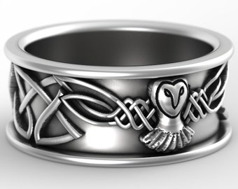 Sterling Silver Owl Wedding Ring, Owl Wedding Band, Celtic Wedding Rings, Sterling Silver Owl Ring, Irish Wedding Band, 1108