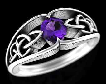 White Gold Engagement Ring, Amethyst & Gold Engagement Ring, Celtic Engagement Ring, Celtic Wedding Ring, Amethyst Engagement Ring, 1048