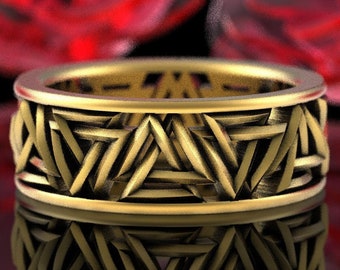 Gold Viking Ring, Valknut Viking Ring, Gold Triangle Ring, Gold Odin Ring, Mens Viking Ring, Viking Wedding Band, Norse Wedding Ring, 1189
