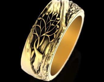 10K Gold Tree of Life Ring, 14K 18K Tree Ring, Tree of Life Wedding Band, White Gold Wedding Band, Platinum Celtic Tree of Life Ring, 1793