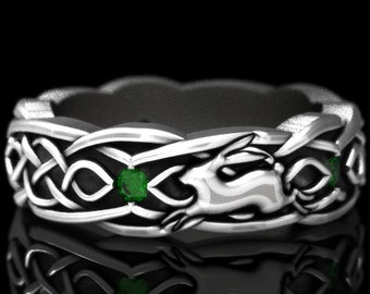 Celtic Hare Ring, Sterling Silver Rabbit Ring, Celtic Wedding Band, Infinity Silver Ring, Celtic Rabbit, Year of the Rabbit Ring, 1679