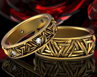 Valknut Moissanite Wedding Rings, Gold Viking Wedding Ring Set, His Hers Viking Rings, Gold Viking Wedding Bands, Platinum Rings, 1376 1186