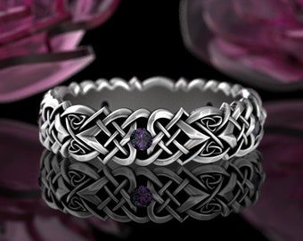 Womens Celtic Alexandrite Ring, Sterling Alexandrite Ring, Irish Alexandrite Wedding Ring, Women Irish Wedding Band, Silver Heart Ring, 4014