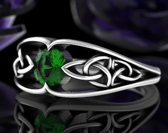 Emerald Celtic Engagement Ring, Sterling Silver Wedding Ring, Silver Celtic Ring, Emerald Engagement Ring, Silver Engagement Ring, 1048