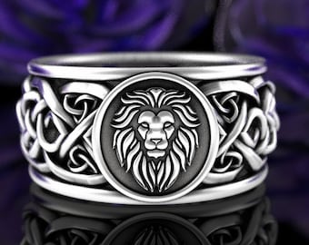 Sterling Silver Celtic Lion Ring, Mens Celtic Lion Wedding Ring, Celtic Lion Wedding Band, Silver Mens Wedding Band, Silver Lion Ring, 3005