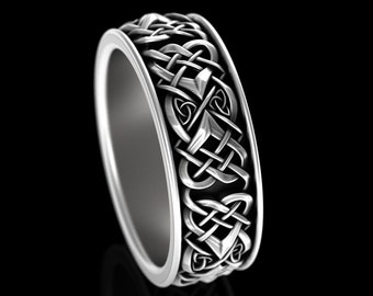 Sterling Silver Celtic Wedding Band, Mens Celtic Wedding Ring, Celtic Infinity Knot Wedding Ring, Infinity Heart Wedding Band, 4012