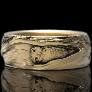 Gold Owl Ring, Owl Wedding Band, Barn Owl Ring, Gold Wedding Ring for Her, Platinum Wedding Band, Owl Lovers Ring, Nature Wedding Ring, 1792