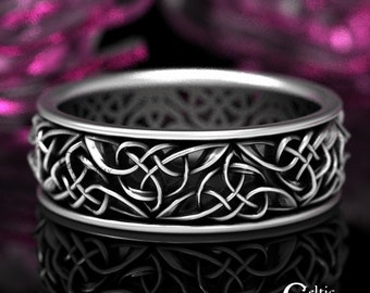 Silver Celtic Wedding Band, Mens Celtic Heart Wedding Ring, Sterling Knotwork Ring, Irish Wedding Band, Unique Wedding Ring, Modern Ring 66