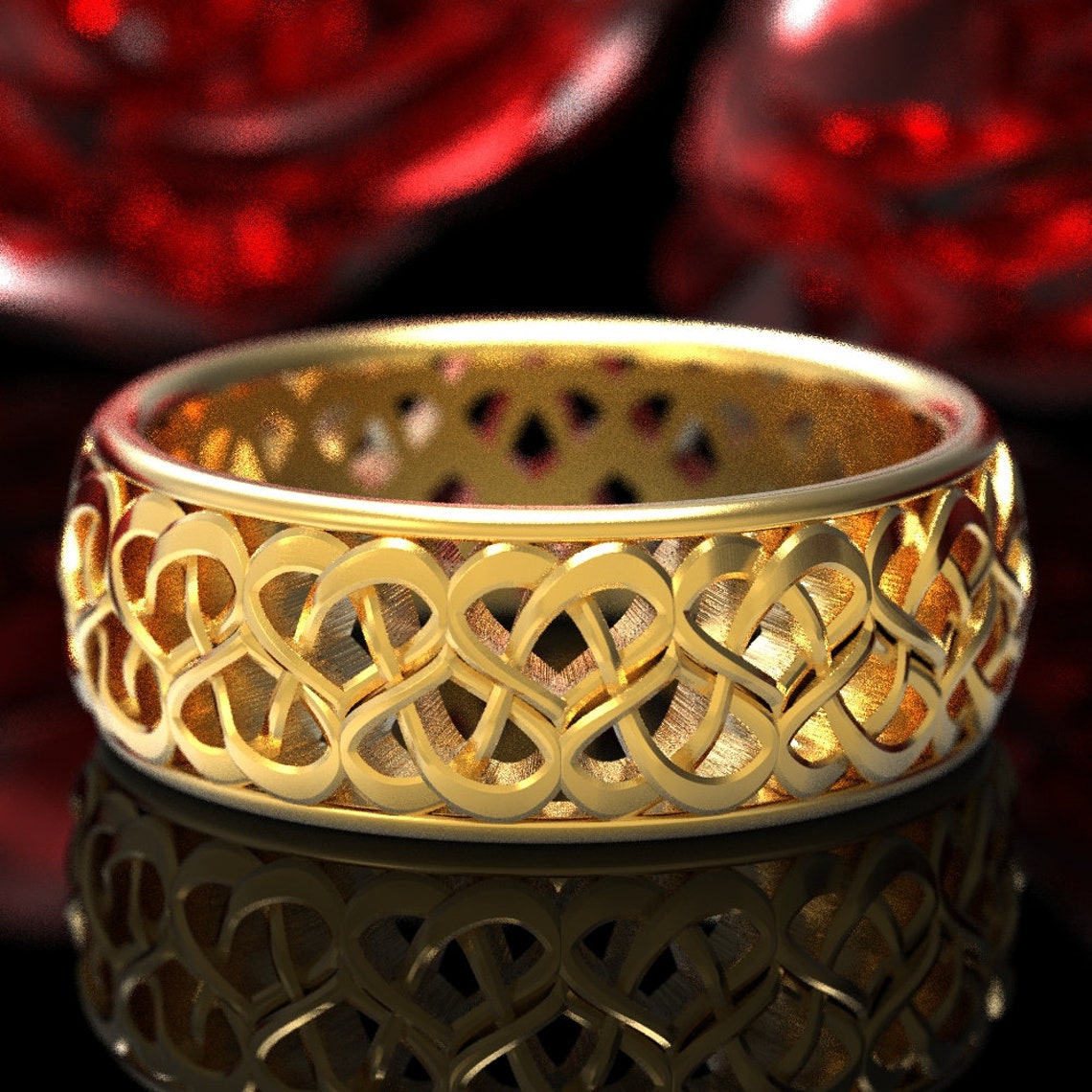 Gold Celtic Wedding Ring With Heart Knotwork Design in 10K 14K | Etsy