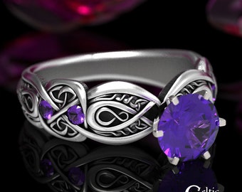 Infinity Engagement Ring, Sterling Silver & Amethyst Celtic Engagement Ring, Amethyst Celtic Engagement Ring, Amethyst Wedding Ring, 1652