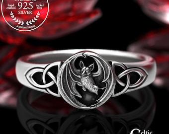 Winged Bat in Sterling Silver, Silver Goth Statement Ring, Woman's Gothic Bat Ring, Womens Signet Ring, Bat Spirit Animal, Vampire Bat, 2030
