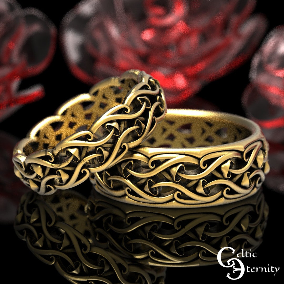 Gold Mushroom Wedding Ring Set His Hers Mushroom Rings - Etsy