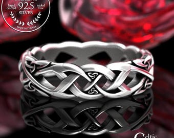 Sterling Woven Irish Knotwork Ring, Woman's Celtic Wedding Band, Silver Criss Cross Jewelry, 2136