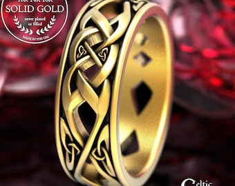 Scottish Groom's Gold Wedding Band - 10K 14K 18K Platinum, White Gold Men's Braided Irish Ring, Woven Trinity Knot Celtic Jewelry, 2137