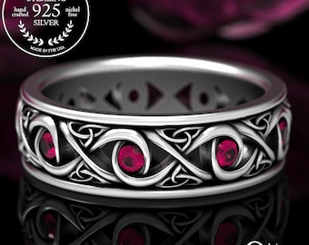 Infinity Ruby Wedding Ring, Celtic Ruby Wedding Ring, Infinity Knot Silver Ring, Celtic Mens Wedding Band, Mens Ruby Celtic Knot Ring, 1410