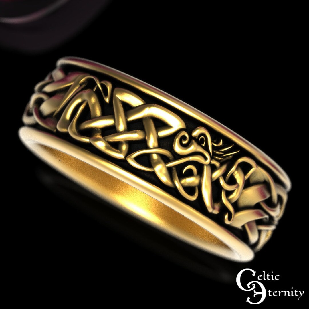 Gold Dragon Wedding Ring Mens Celtic Dragon Ring 10K Norse Etsy
