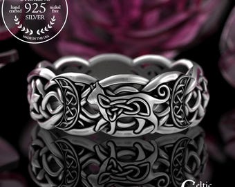 Celestial Cat Wedding Ring, Sterling Moons & Stars Ring, Silver Crescent Moon Ring, Wiccan Woman Occult Ring, Witches Familiar Ring, 3258