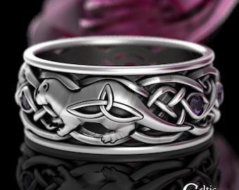 Sterling Otter Ring, Alexandrite Ring, Celtic Otter Ring, Otter Wedding Ring, Otter Jewelry, Irish Otter Ring, Scottish Otter Ring, 3026