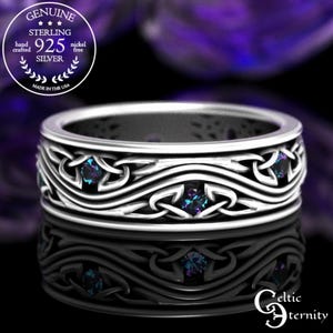 Sterling Mens Alexandrite Wedding Band, Mens Alexandrite Wedding Ring, Alexandrite Celtic Wedding Band, Silver Alexandrite Ring, 1463