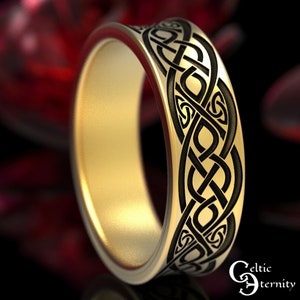 Gold Engraved Ring, Platinum Wedding Ring, Celtic Gold Ring, Gold Celtic Wedding Band, Infinity Wedding Band, Trinity Knot Ring, 1561